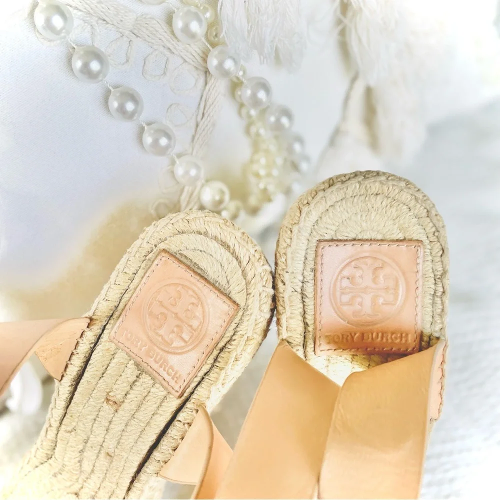 SOLD✨TORY BURCH | 8.5 / 9 | Bima Espadrille Leather Wedge Light Makeup 216 Nude - Picture 15 of 16